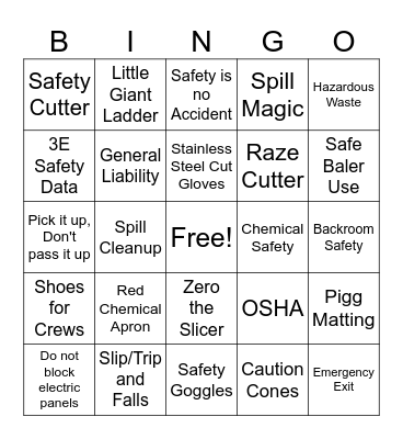 Safety BINGO Card