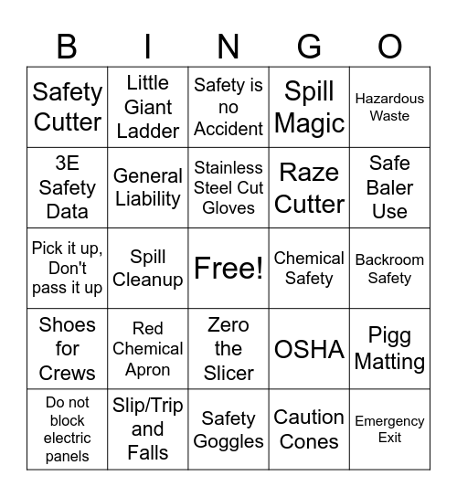 Safety BINGO Card