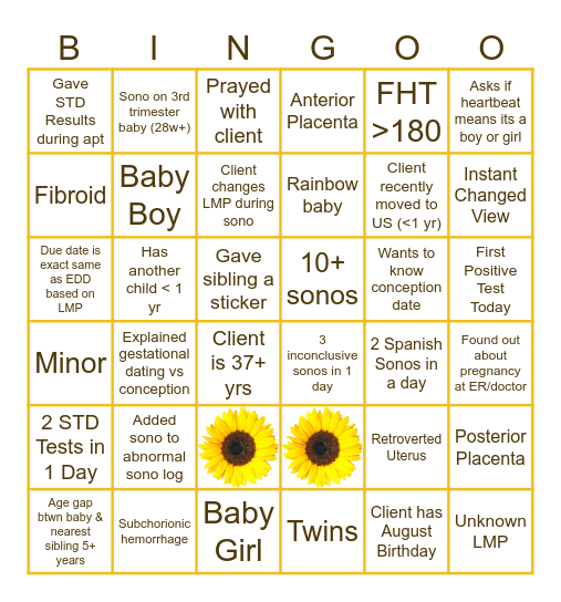 AUGUST SONOGO Bingo Card