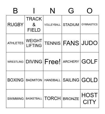 Olympics Bingo Card