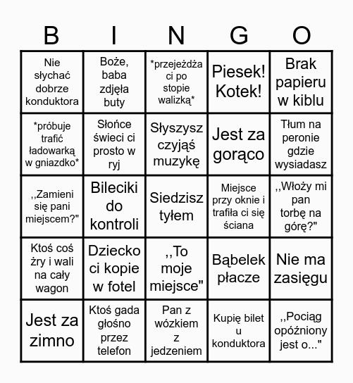 Pociągowe Bingo Card