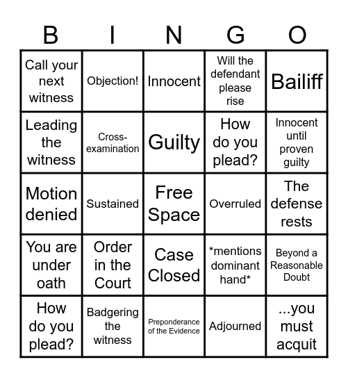 Judge Simi Bingo Card Bingo Card