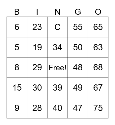 BINGO ABC Bingo Card