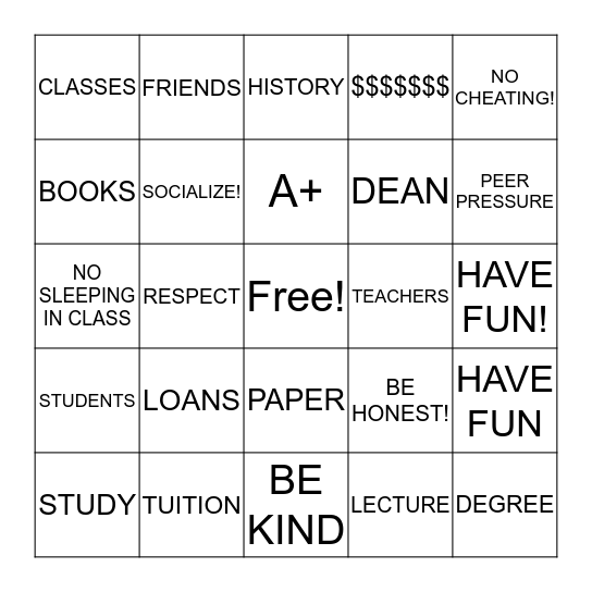 GRADUATION BINGO Card