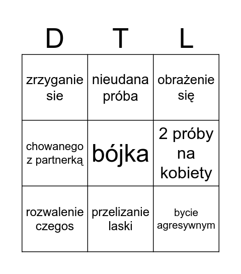 Daniel Tlolka melanż bingo Card