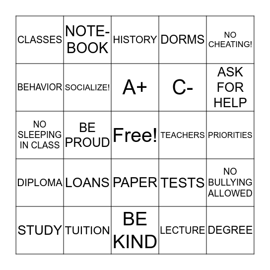 GRADUATION BINGO Card