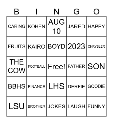 KOHEN AND JARED Bingo Card