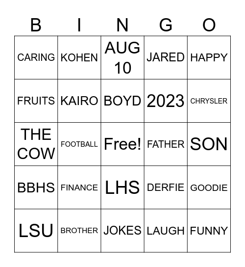 KOHEN AND JARED Bingo Card