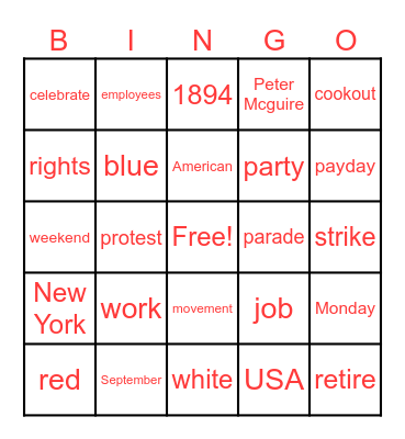 Labor Day Bingo Card