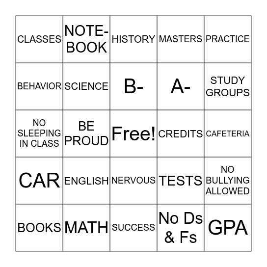 GRADUATION BINGO Card