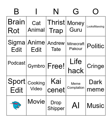 Youtube Short Bingo Card