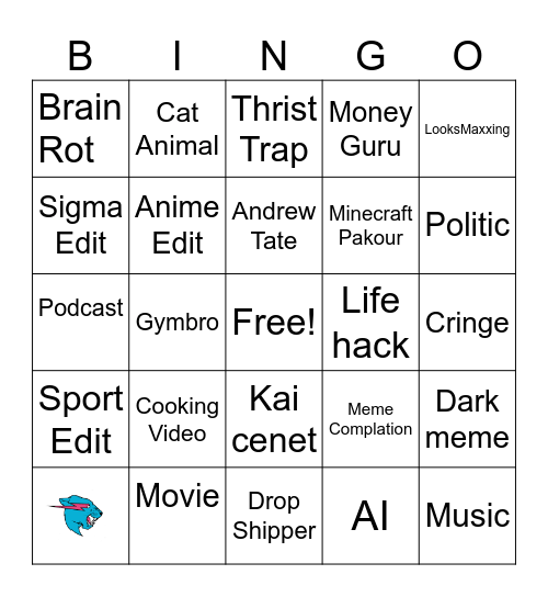 Youtube Short Bingo Card