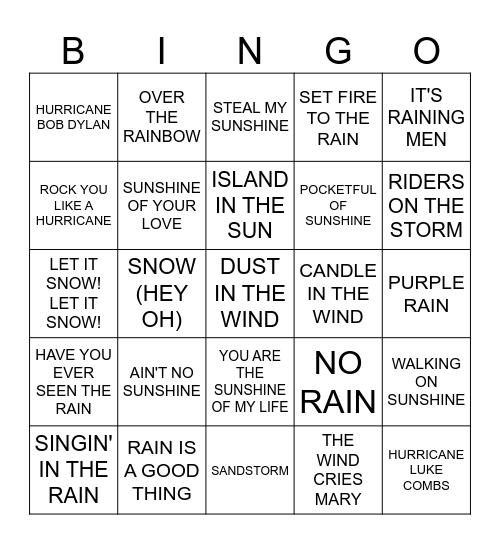 WEATHER Bingo Card