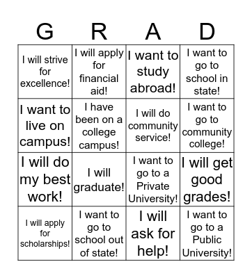 My journey to becoming a college... Bingo Card