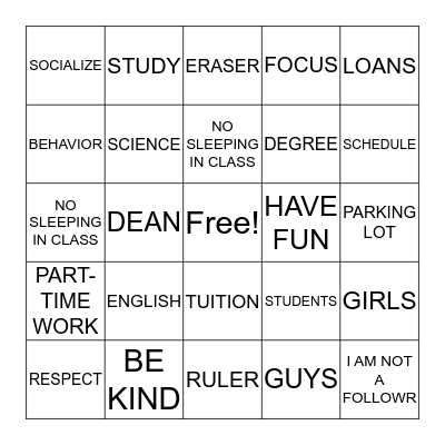 GRADUATION BINGO Card