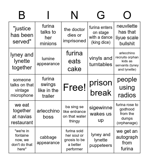 Fontaine kerfuffle Bingo Card