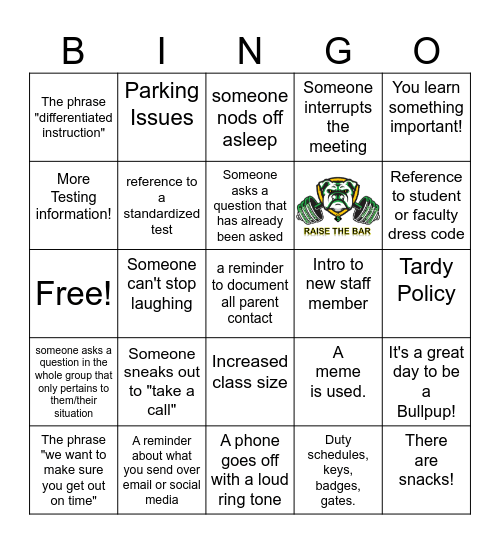 Suwannee Middle School Bingo Card