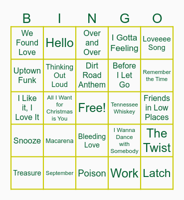 Guess the Song! Bingo Card