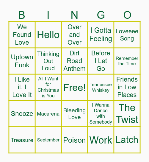 Guess the Song! Bingo Card