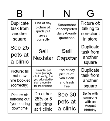 August 31-September 1 Bingo Card