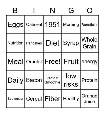 Better Breakfast Month Bingo Card