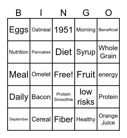 Better Breakfast Month Bingo Card