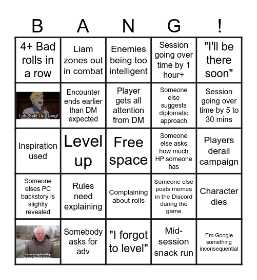 Revamped D&D Session Goes? Bingo Card