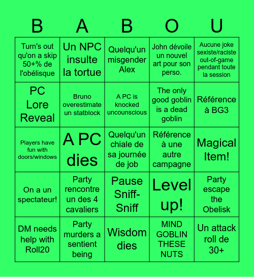 Legacy ep.13 Bingo Card