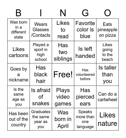 Find Someone Who(s) Bingo Card