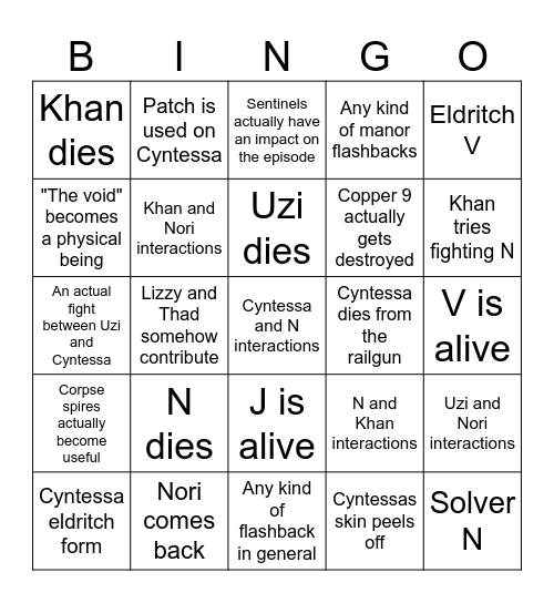 Murder drones episode 8 Bingo Card