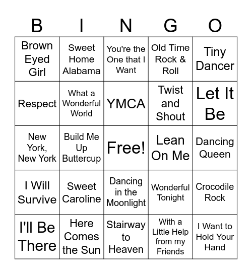 60s & 70s Music Bingo Card