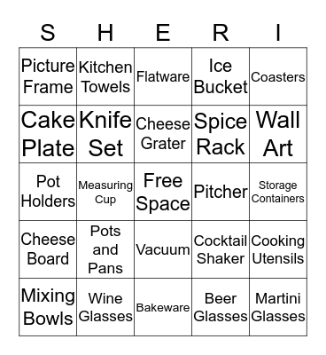 Sher's Gift Registry Bingo Card