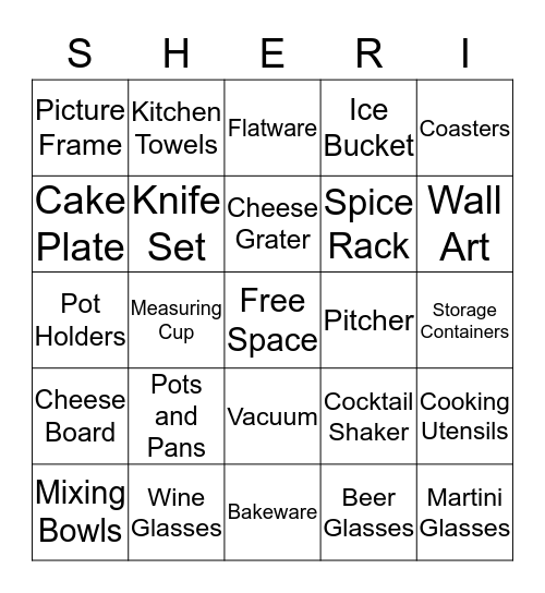 Sher's Gift Registry Bingo Card