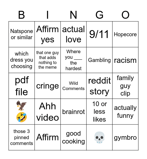 Instagram reels bingo Card