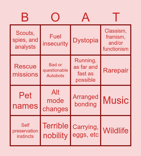 Boatformer's Fic Bingo Card