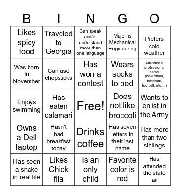 Find Someone Who(s) Bingo Card