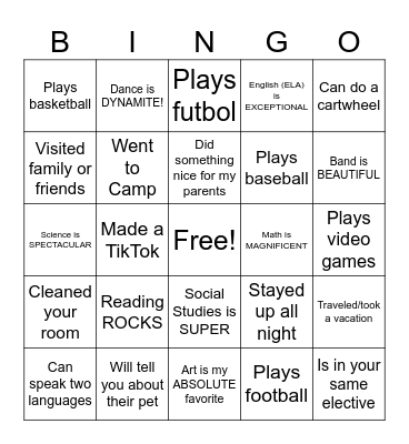 Mary Golda Ross MS 5th Grade Flyover Bingo Card