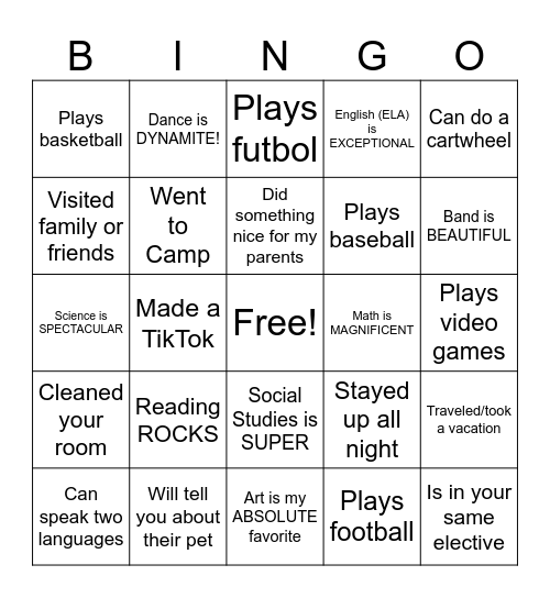 Mary Golda Ross MS 5th Grade Flyover Bingo Card