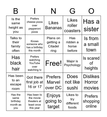 Find Someone Who(s) Bingo Card