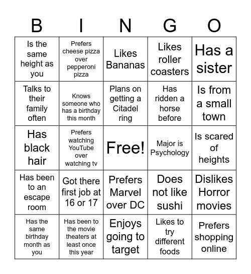 Find Someone Who(s) Bingo Card