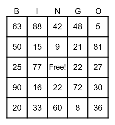 Multiplication Bingo Card