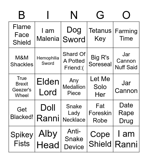 Elden Ring Randomizer Bingo Card