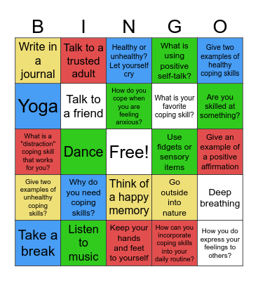 Coping Skills Bingo Card