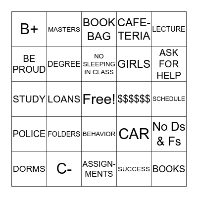 GRADUATION BINGO Card