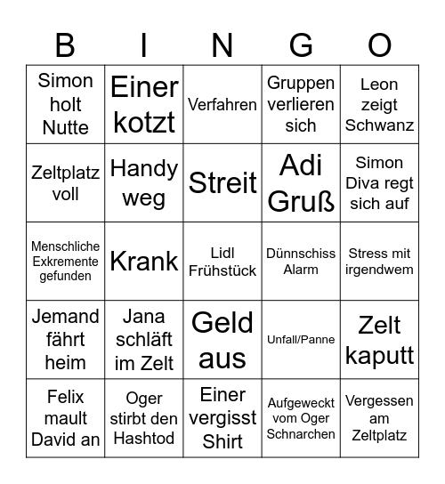 Roadtrip 2024 Bingo Card