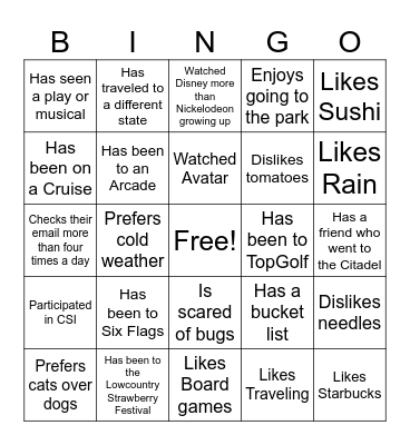 Find Someone Who(s) Bingo Card