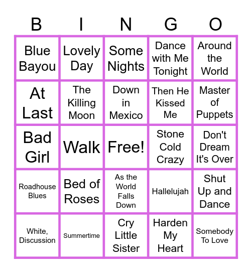 MUSIC BINGO at the Ann Arbor Eagles! Bingo Card