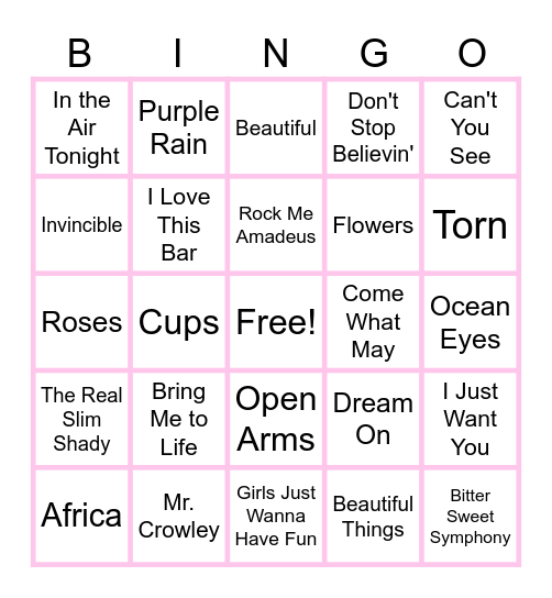 MUSIC BINGO at the Ann Arbor Eagles! Bingo Card
