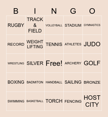 Olympics Bingo Card