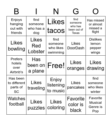 Find Someone Who(s) Bingo Card